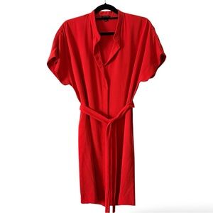 Ann Taylor Red Orange Belted Short Sleeve Shirt Dress Sz Medium EUC